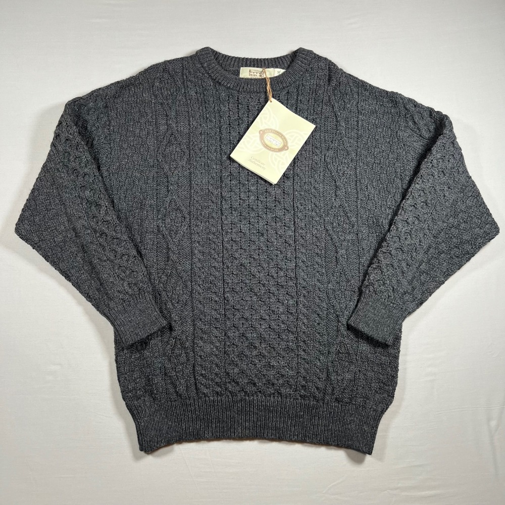 Aran Sweater Market Irish Wool Fisherman Sweater Mens XL Charcoal Gray Ireland